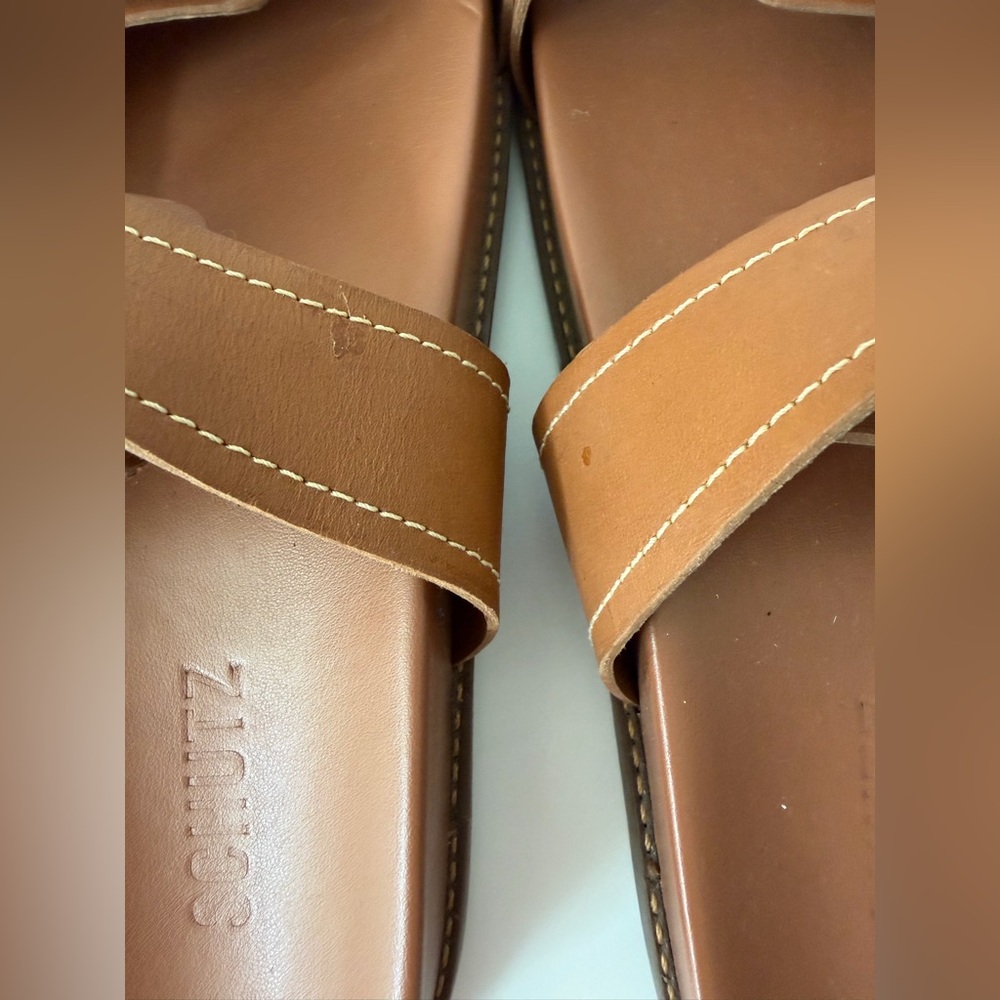 SCHUTZ Women's Enola Slides in Tan/Brown, Size 9.5 - Picture 5 of 9